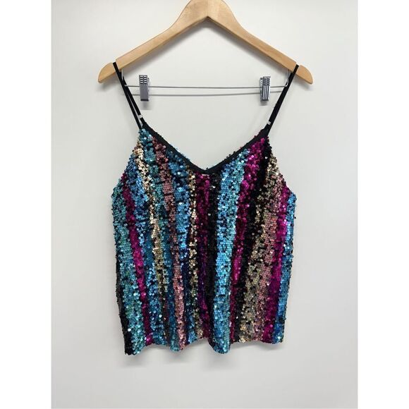 Francesca’s Sequin Cami Top Multicolor Medium V Neck NEW - Picture 2 of 9
